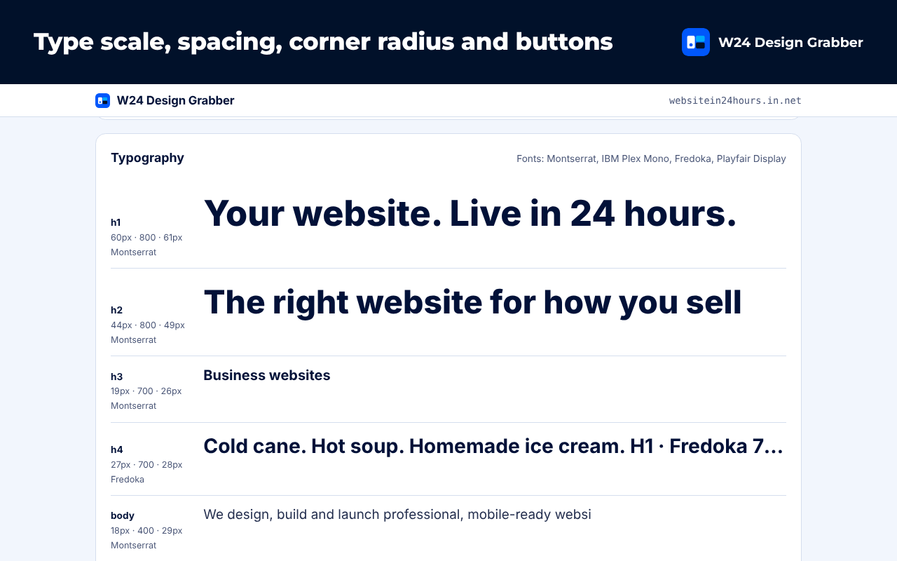 Type scale, spacing and radius.