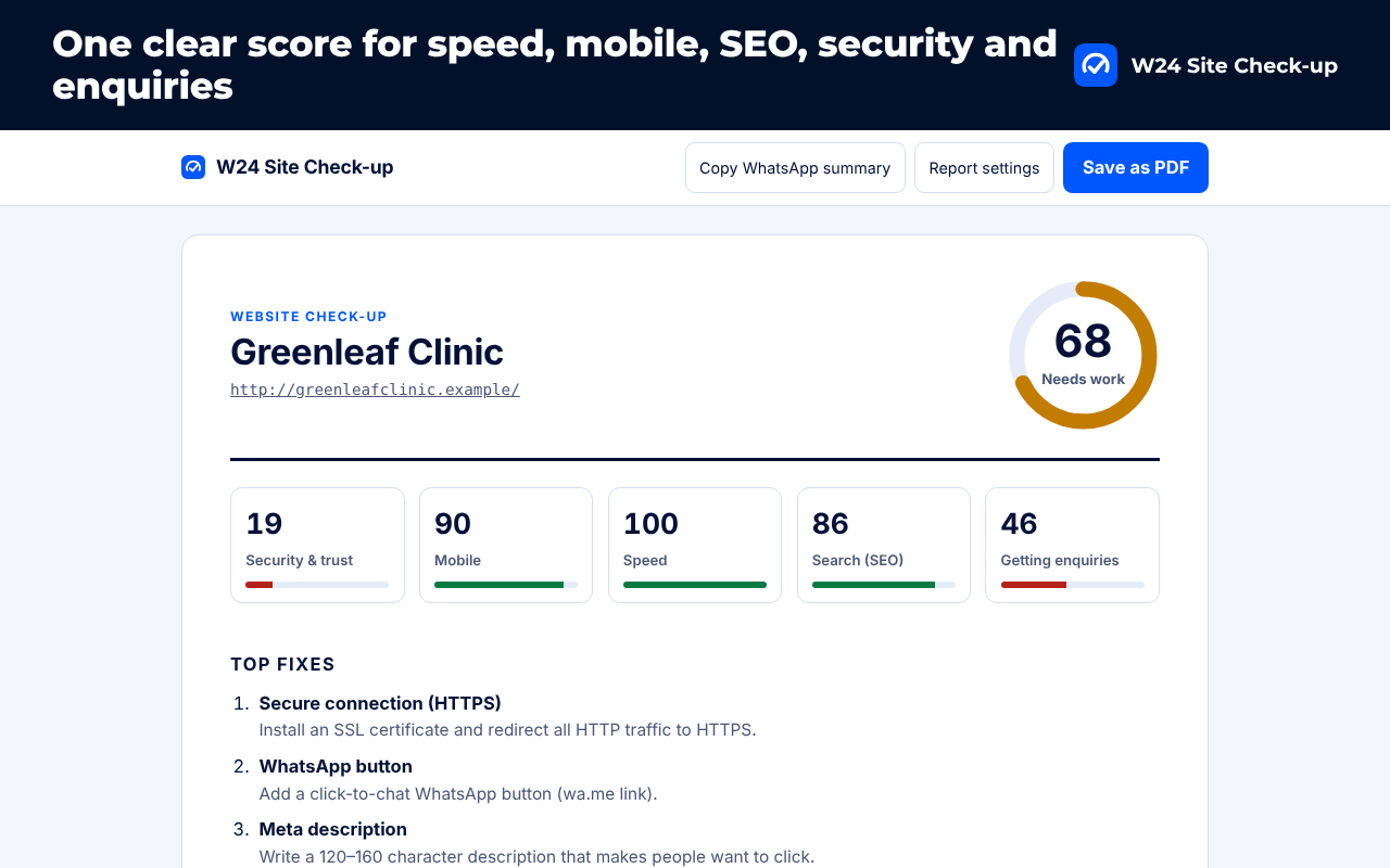 W24 Site Check-up screenshot